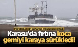 Karasu'da fırtına koca gemiyi karaya sürükledi! Mürettebat için kurtarma çalışması başlatıldı