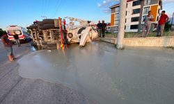 Beton mikseri devrildi: 1 yaralı