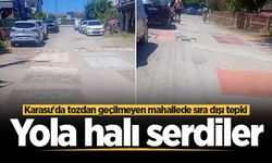 Karasu'da tozdan geçilmeyen mahallede sıra dışı tepki: Yola halı serdiler