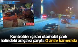 Kontrolden çıkan otomobil park halindeki araçlara çarptı: O anlar kamerada
