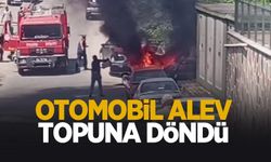 Otomobil alev alev yandı