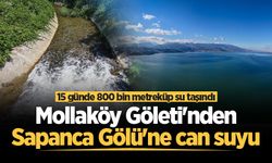 Mollaköy Göleti'nden Sapanca Gölü'ne can suyu: 15 günde 800 bin metreküp su taşındı