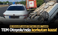 TEM Otoyolu'nda korkutan kaza! İki otomobil çarpıştı biri ters döndü: 1 yaralı