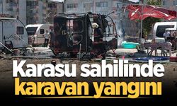 Karasu sahilinde karavan yangını
