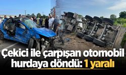 Karasu'da çekici ile çarpışan otomobil hurdaya döndü: 1 yaralı