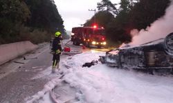 Bolu'da devrilen otomobil alev aldı: Sürücü yaralı