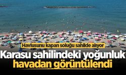 Karasu sahilindeki yoğunluk havadan görüntülendi