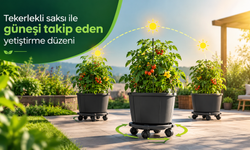 Tekerlekli saksı ile güneşi takip eden yetiştirme düzeni