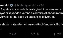 Bakan Yumaklı Düzce’deki kaza sonrası başsağlığı mesajı yayınladı