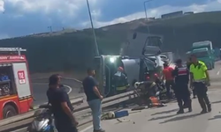 Beton mikseri devrildi