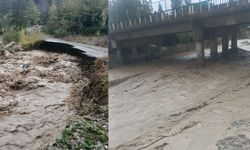 Geyve'de Dıngıl Deresi taştı, yol çöktü