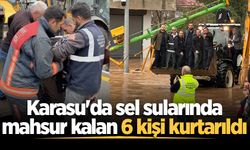 Karasu'da sel sularında mahsur kalan 6 kişi kurtarıldı