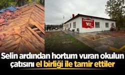 Selin ardından hortum vuran okulun çatısını el birliği ile tamir ettiler