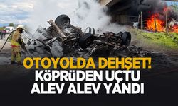 Otoyolda dehşet! Köprüden düşen tır alev alev yandı