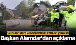Sel suları dere kenarındaki iki katlı evi yıkmıştı: Başkan Alemdar ve Vali Doğan bölgede incelemede bulundu