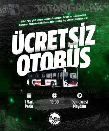 Sakaryaspor maçı için ücretsiz ring seferi!