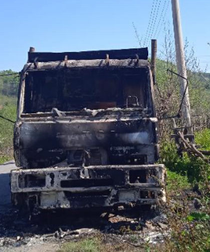 Hafriyat kamyonu yandı