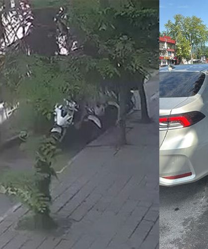 Otomobil park halindeki motosikletlere çarptı: Kaza anı kamerada