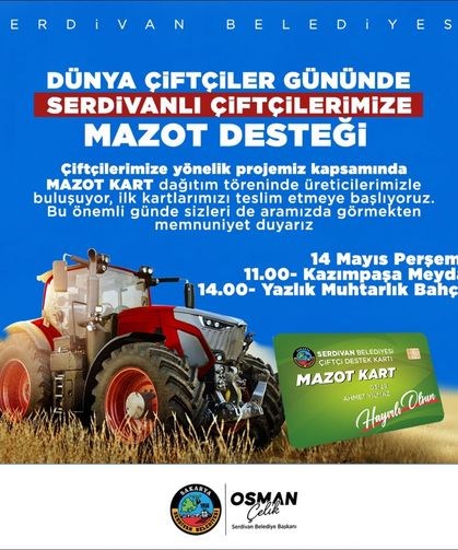 Serdivan'da çiftçiye dev destek: Mazot kart dağıtımı başlıyor