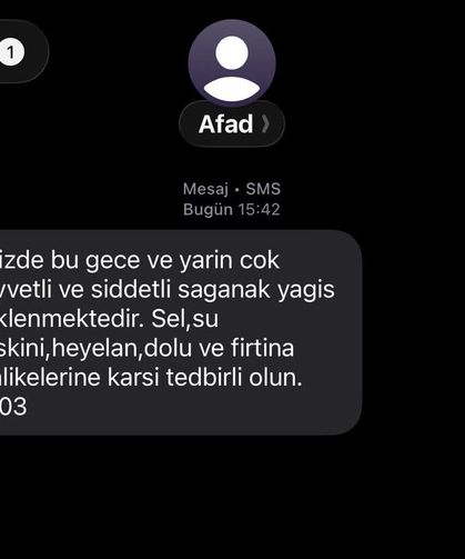 AFAD Sakaryalıları kısa mesaj ile uyardı: "Sel, yıldırım, dolu, hortum..."