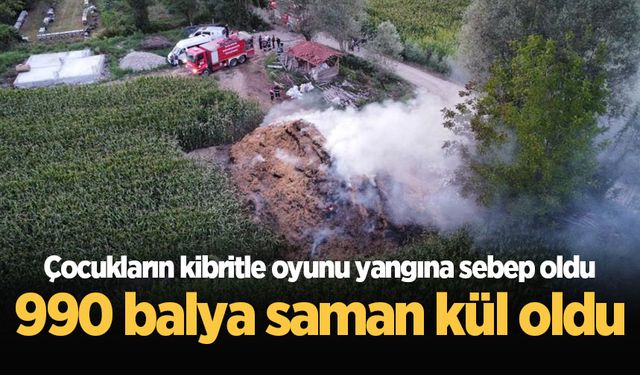 Çocukların kibritle oyunu yangına sebep oldu: 990 balya saman kül oldu