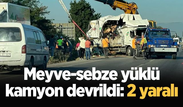 Meyve-sebze yüklü kamyon devrildi: 2 yaralı