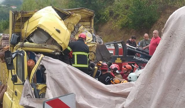 Otobüsle tomruk yüklü kamyon çarpıştı: 2 ölü, 24 yaralı