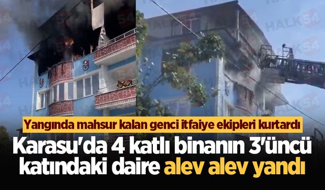 Karasu'da 4 katlı binanın 3'üncü katındaki daire alev alev yandı