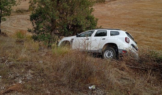 Yoldan çıkan cip devrilmekten son anda kurtuldu