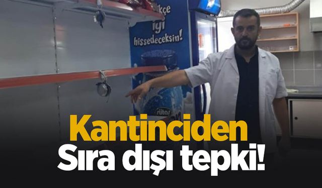 Okuldaki kantinin raflarına tamamen boşalttı