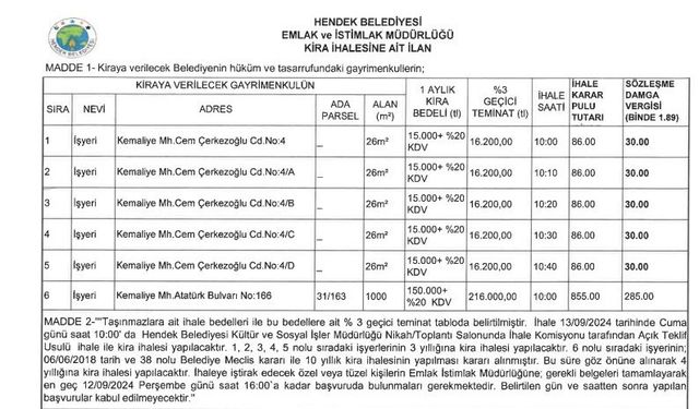 Hendek Belediyesinden ihale uyarısı