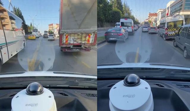 Fermuar sistemi ile ambulansa yol verildiği anlar kamerada