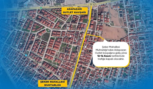 O cadde 2 gün trafiğe kapatılacak