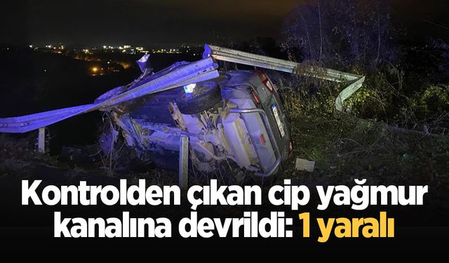 Kontrolden çıkan cip yağmur kanalına devrildi: 1 yaralı