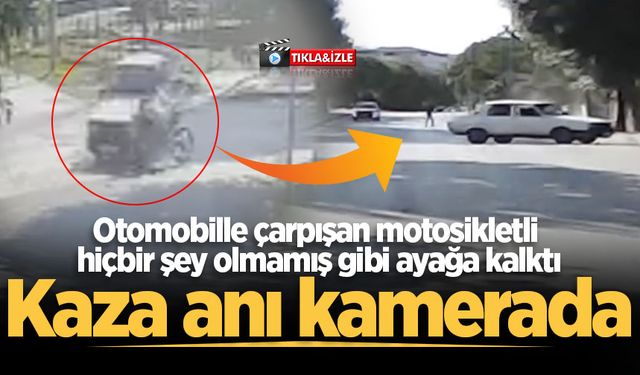 Otomobille çarpışan motosikletli  hiçbir şey olmamış gibi ayağa kalktı! Kaza anı kamerada