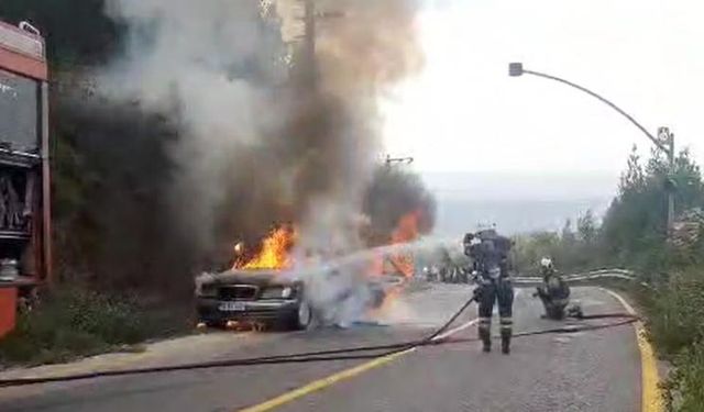 Sapanca-Maşukiye yolunda otomobil alevlere teslim oldu