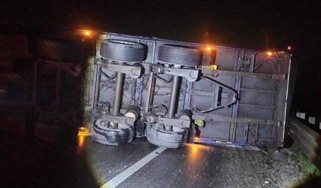 D-650'de tır devrildi