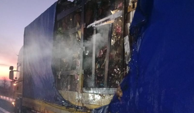 Kuruyemiş yüklü dorse yandı