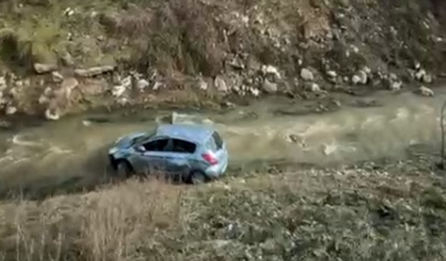 Otomobil, dereye uçtu: 3 yaralı