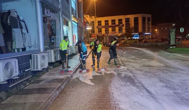 Hendek'te caddeler köpükle yıkandı