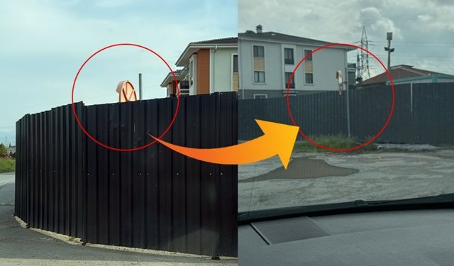 Kör nokta aynası inşaat alanının içinde kalmıştı... Tepkilerin ardından düzeltildi