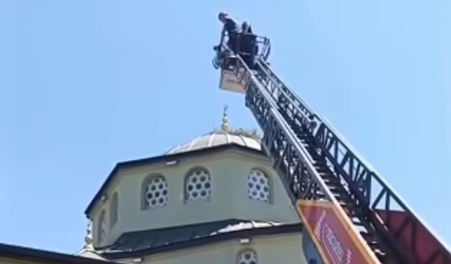 Ayağına ip dolanan yavru leyleği itfaiye ekipleri kurtardı