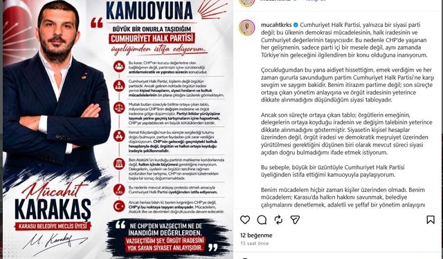 Karasu Belediyesi CHP’li Meclis Üyesi istifa etti