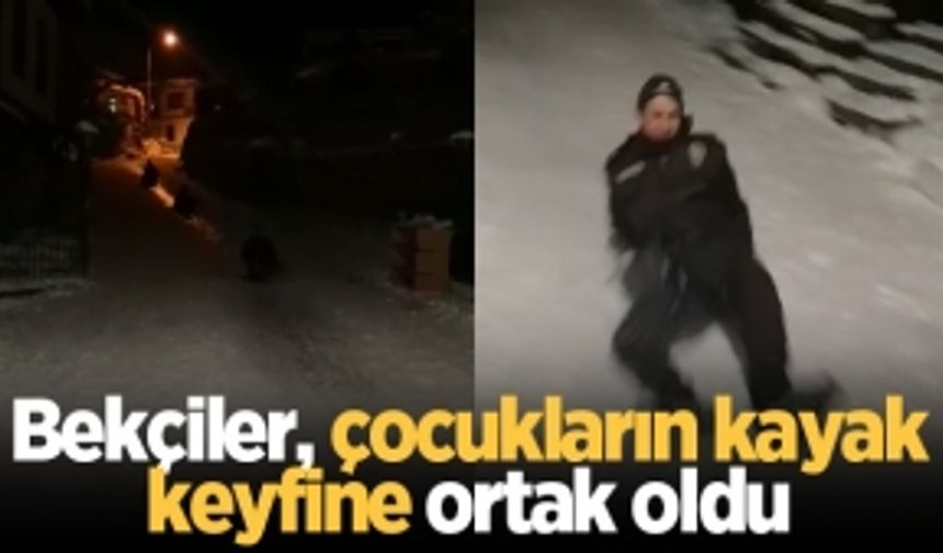 Bekçiler, çocukların kayak keyfine ortak oldu