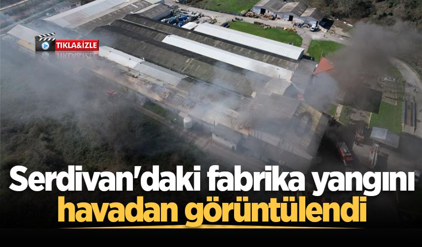 Serdivan'daki fabrika yangını havadan görüntülendi