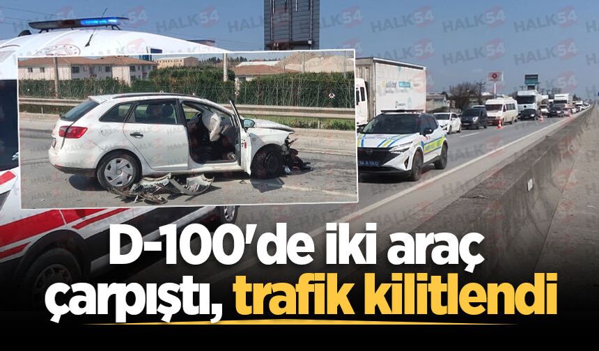 D-100'de iki araç çarpıştı, trafik kilitlendi