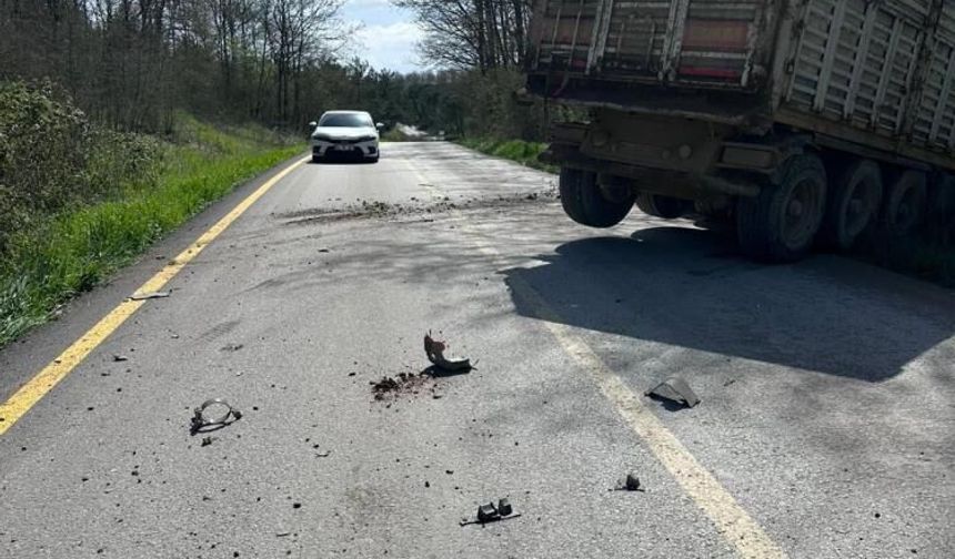 Kaza yapan kamyon sürücüsünün imdadına muhtar yetişti