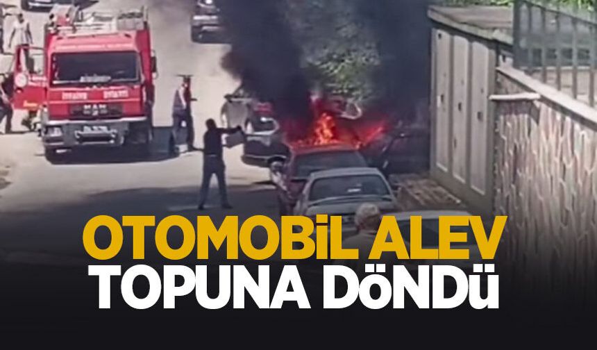 Otomobil alev alev yandı