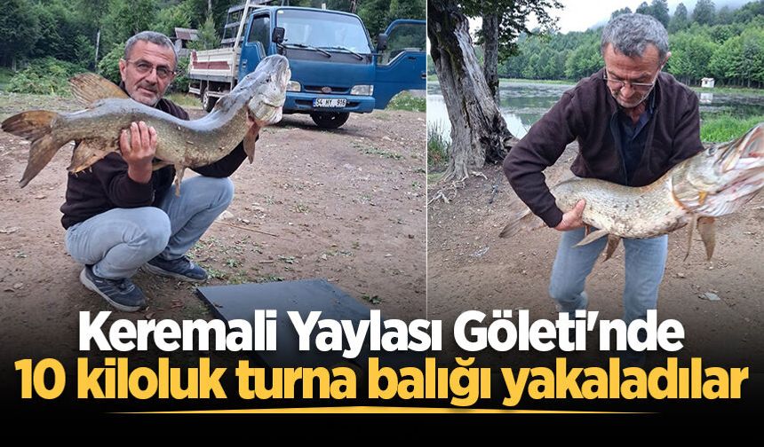 Keremali Yaylası Göleti'nde 10 kiloluk turna balığı yakaladılar