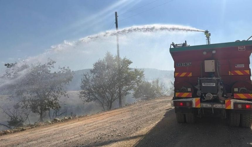 Bilecik’te devrilen elektrik direği yangına neden oldu